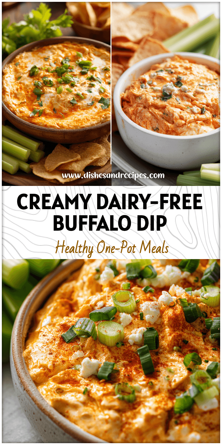 Creamy Dairy Free Buffalo Chicken Dip Crock Pot served in a bowl with celery and chips.